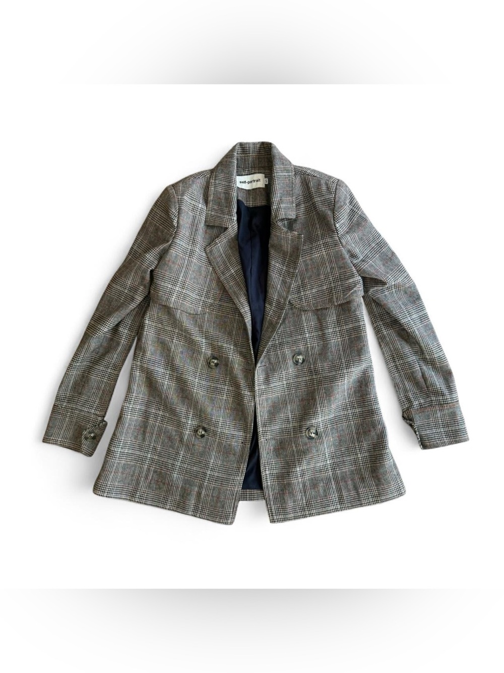 Self-Portrait Women’s Double-Breasted Plaid Tan Blazer Cape Trench Jacket Size S